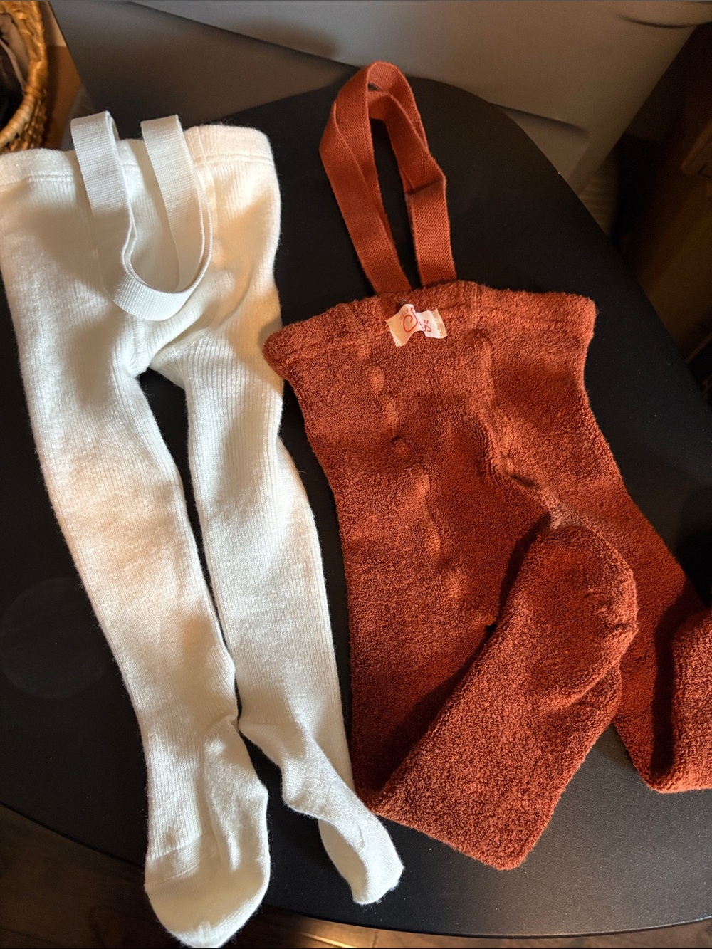 Kids Knit Suspender Leggings - Rust and Cream